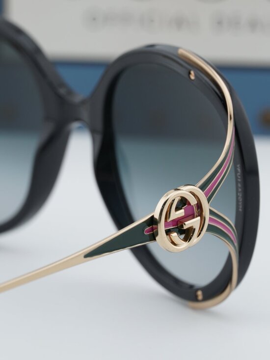Gucci GG0226S 007 Round Sunglasses - Shiny Black\\Grey Gradient main image 5